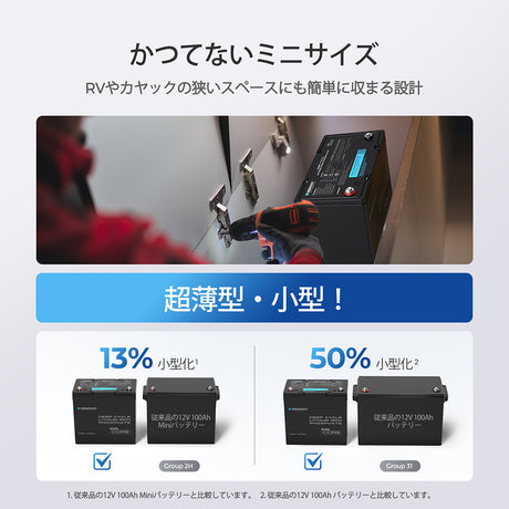 Renogy 12V 100Ah Mini リン酸鉄リチウムイオンバッテリー+1000W 12V 純正弦波インバーター+12V 20A DC-DC 走行充電器 セット