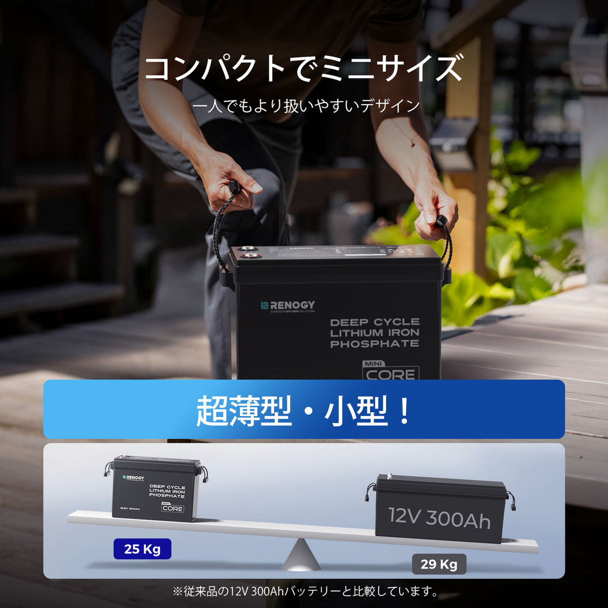 Renogy 12V 300Ah Mini リン酸鉄リチウムイオンバッテリー+2000W 12V 純正弦波インバーター+12V 50A DCC 走行充電器 セット