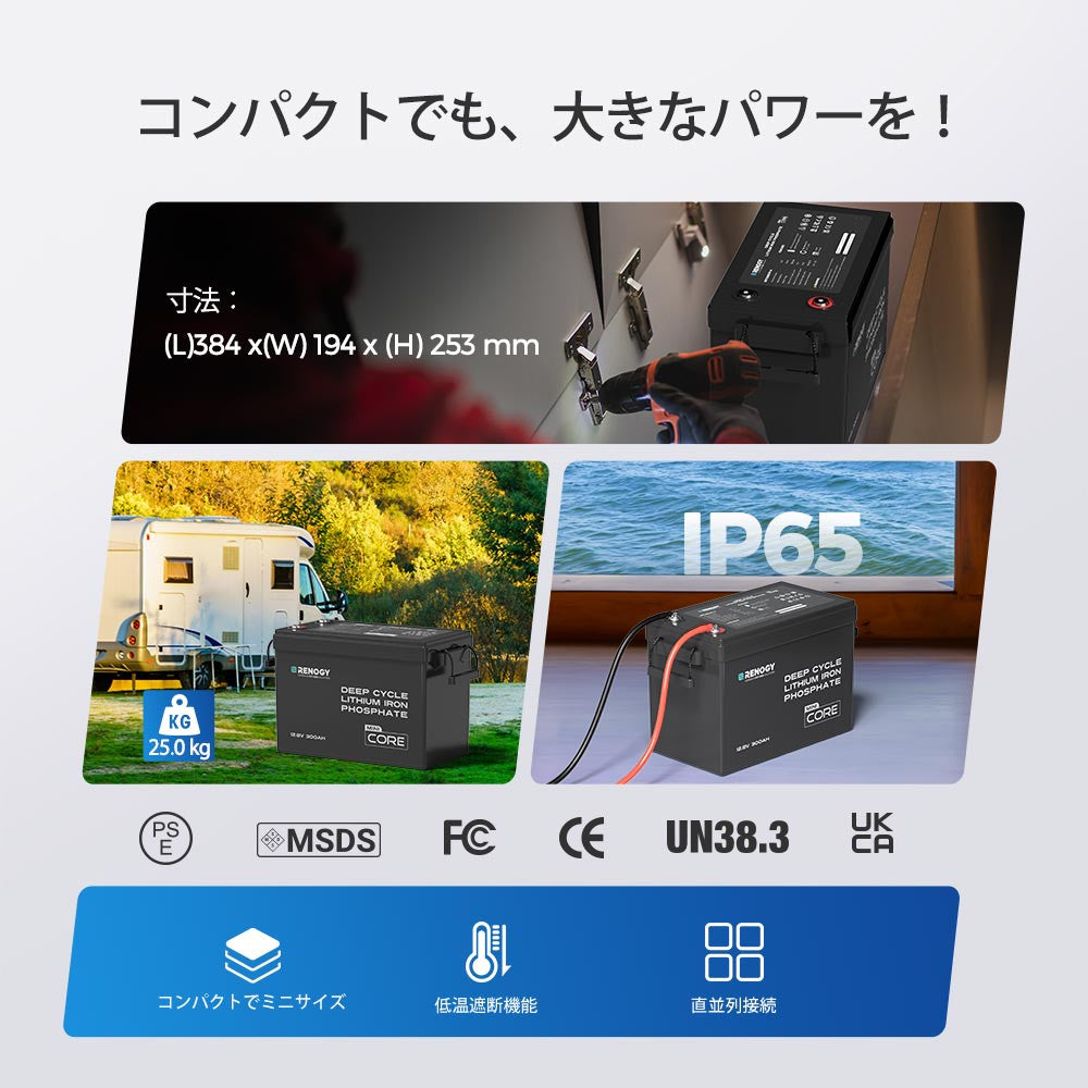 300Ah パワーキット|300Ahリン酸鉄リチウムイオンバッテリー+2000Wインバーター+50A DCC 走行充電器