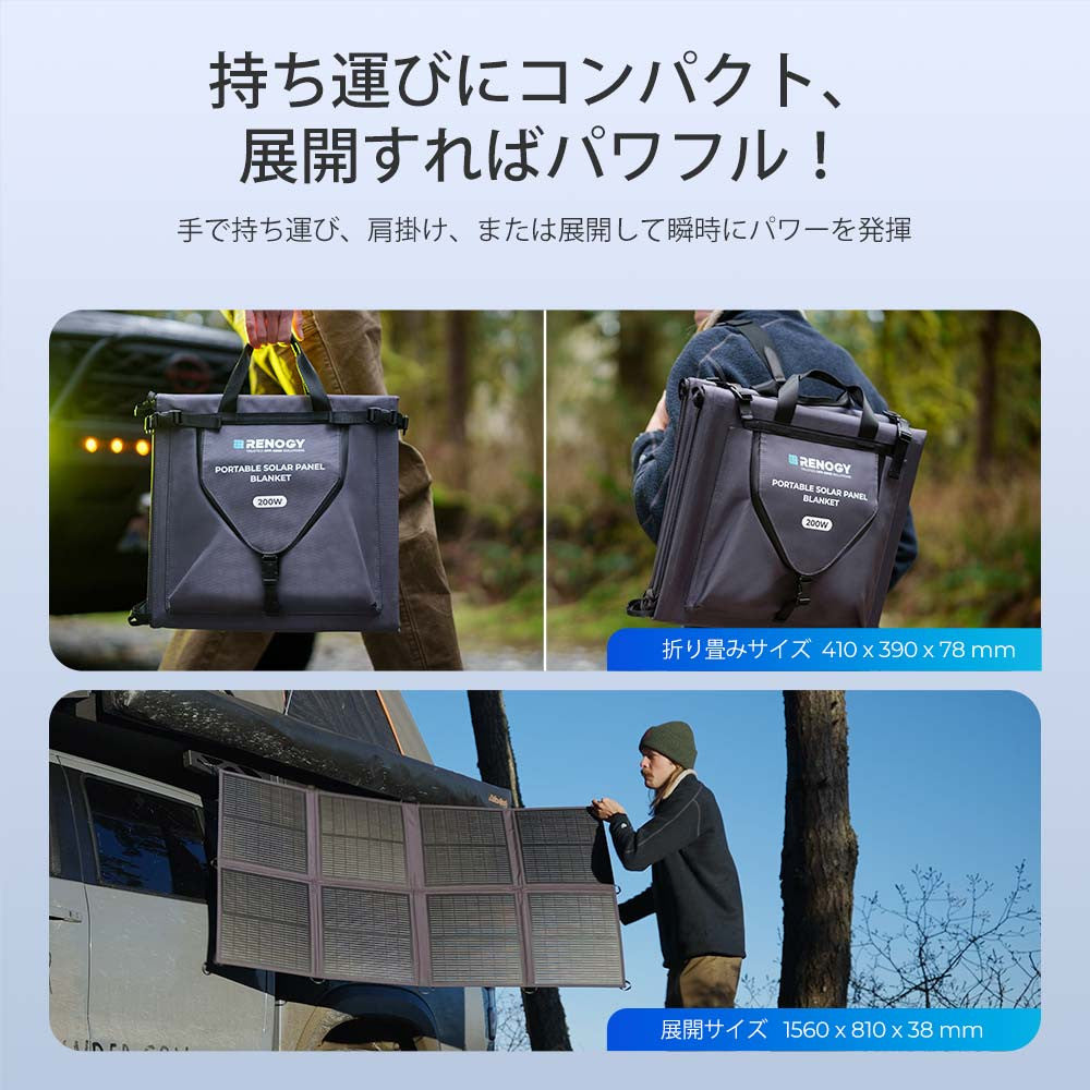 【新発売】200W 折り畳みソーラーパネルブランケット