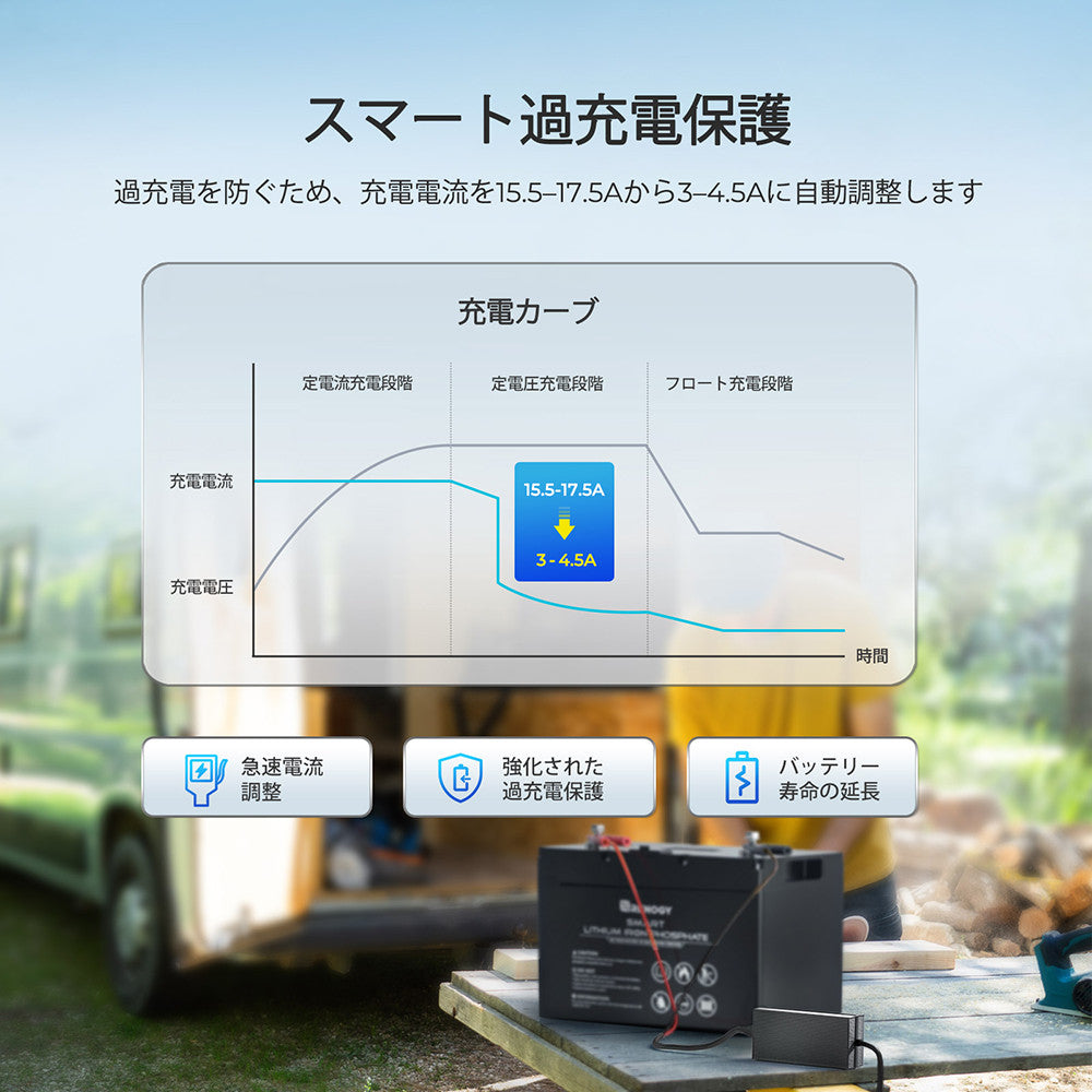 リン酸鉄リチウムイオンバッテリー専用充電器12V 20A