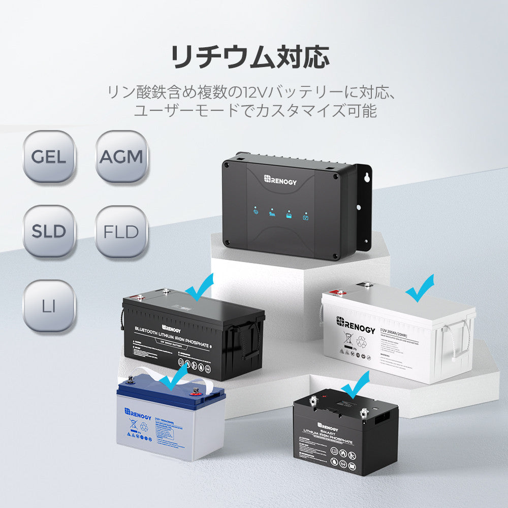 12V 30A DC to DC バッテリ走行充電器 MPPT機能付き - LiFePO4、鉛蓄電池、SLA、ゲル、AGMバッテリー対応
