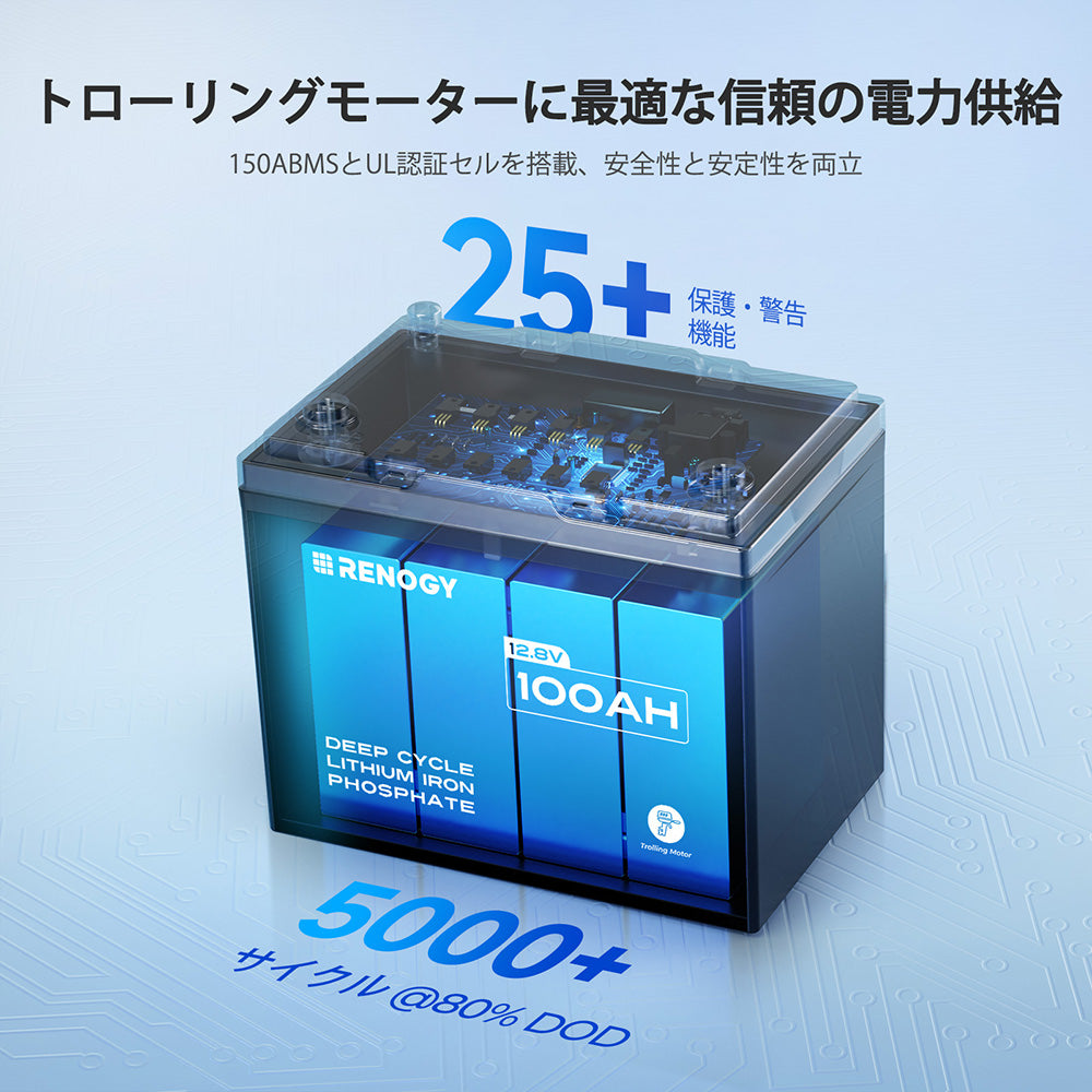 12V 100Ah トローリングモーターリン酸鉄リチウムイオンバッテリー Bluetooth付き