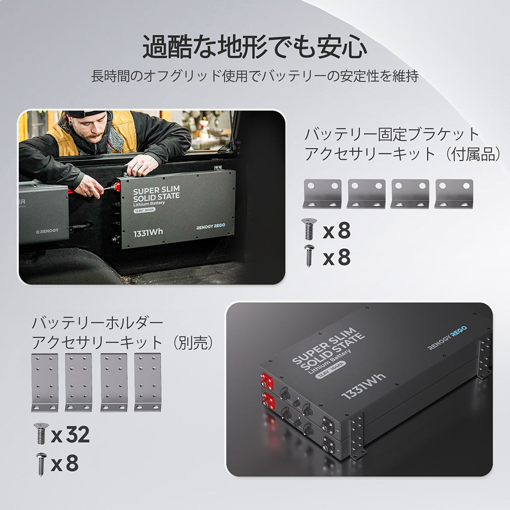 REGO シリーズ 12.8V 104Ah 超薄型半固体リン酸鉄リチウムイオンバッテリー