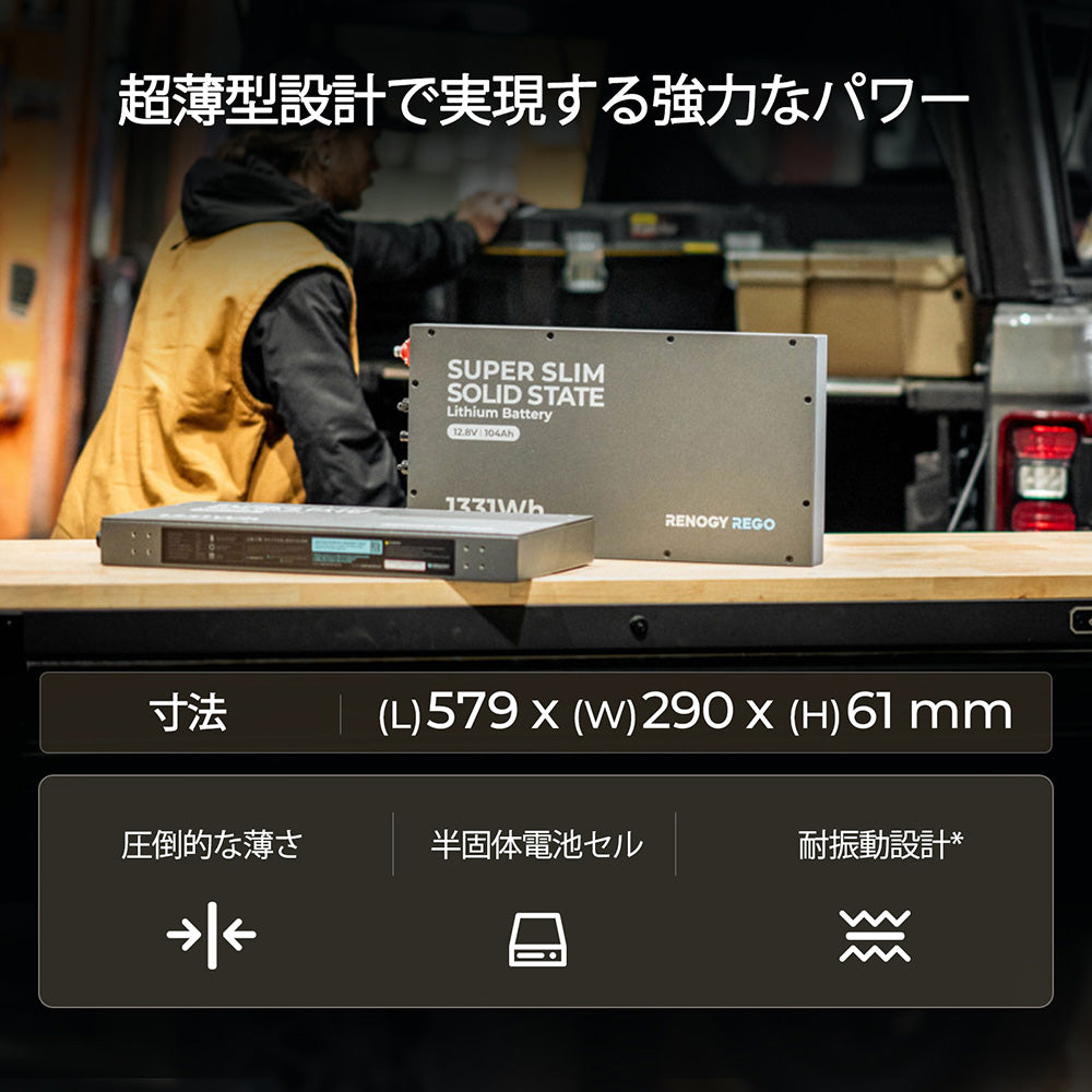 REGO シリーズ 12.8V 104Ah 超薄型半固体リン酸鉄リチウムイオンバッテリー