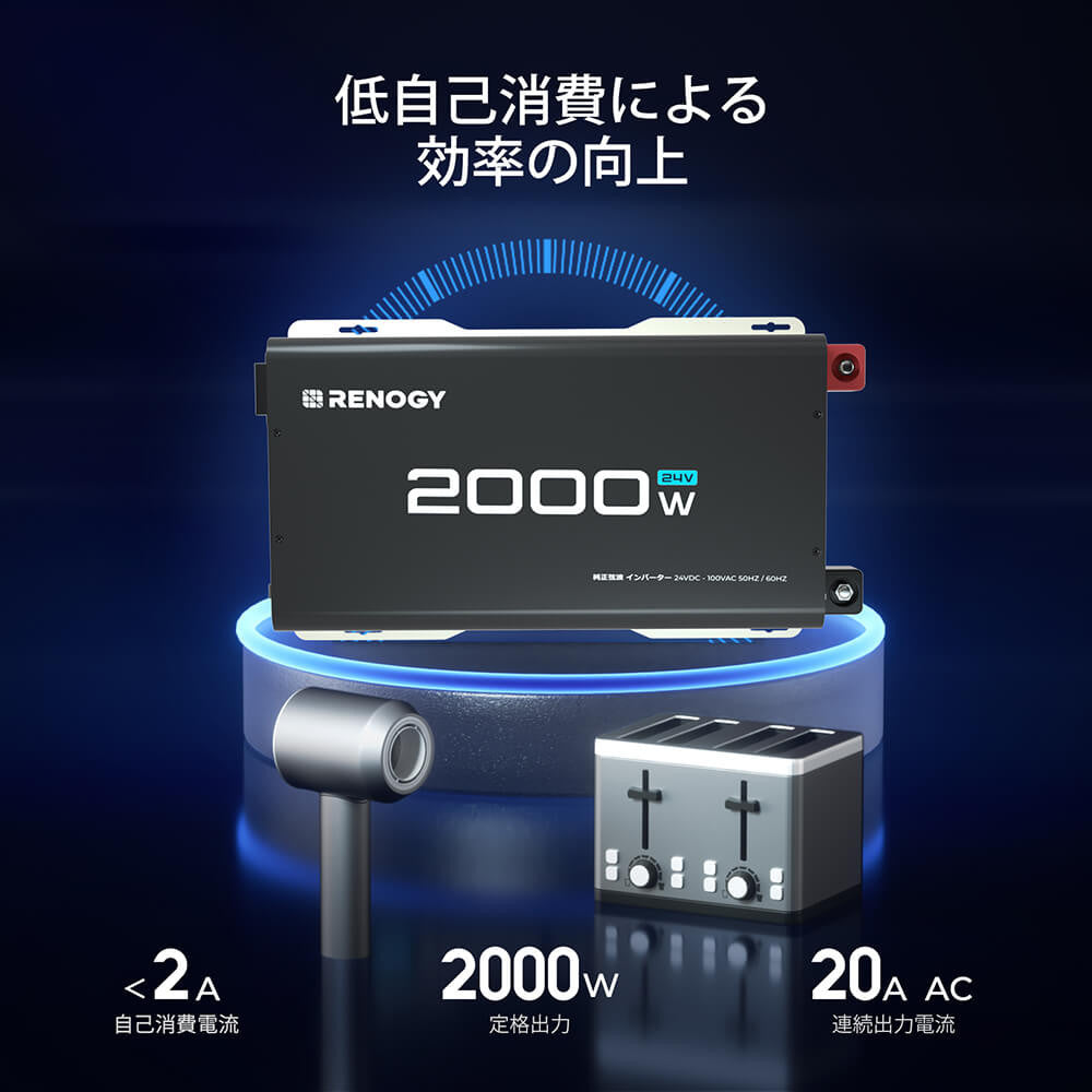 純正弦波インバーター2000W 24V 50/60HZ切替可能