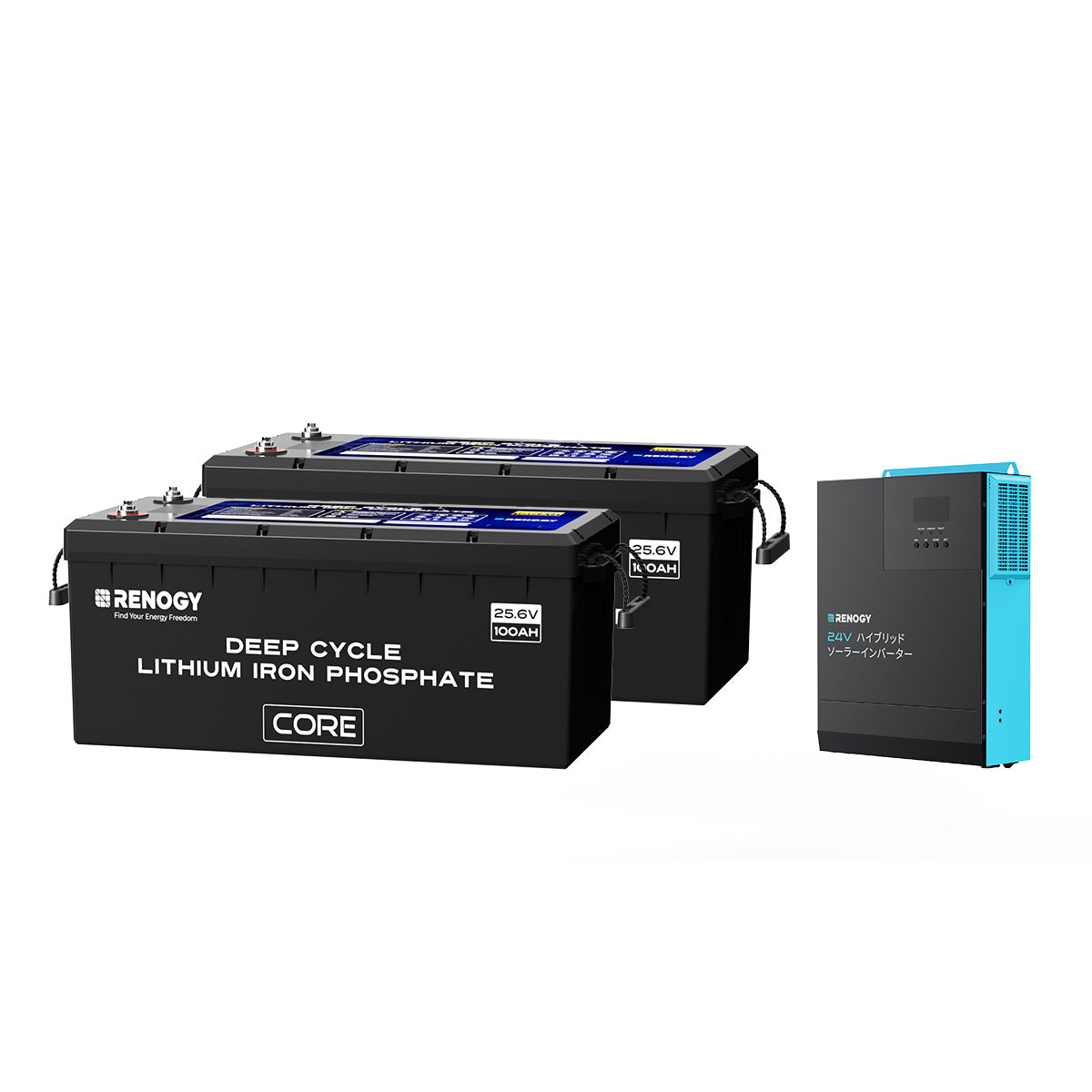 Renogy ヒート機能付き 24V 200Ah リン酸鉄リチウムイオンバッテリー+2500W 24V 純正弦波ハイブリッドソーラーインバーター　　セット