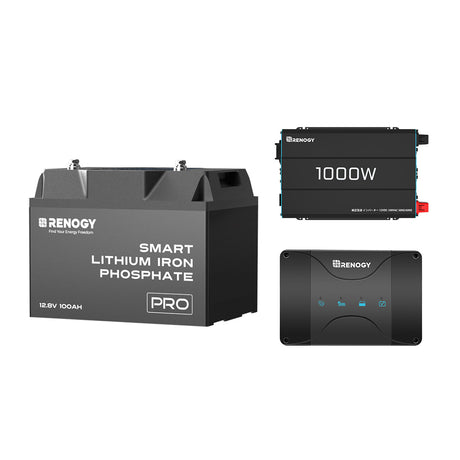 Renogy ヒート機能付き 12V 100Ah リン酸鉄リチウムイオンバッテリー Bluetooth内蔵+1000W 12V 純正弦波インバーター+12V 30A DCC 走行充電器　セット