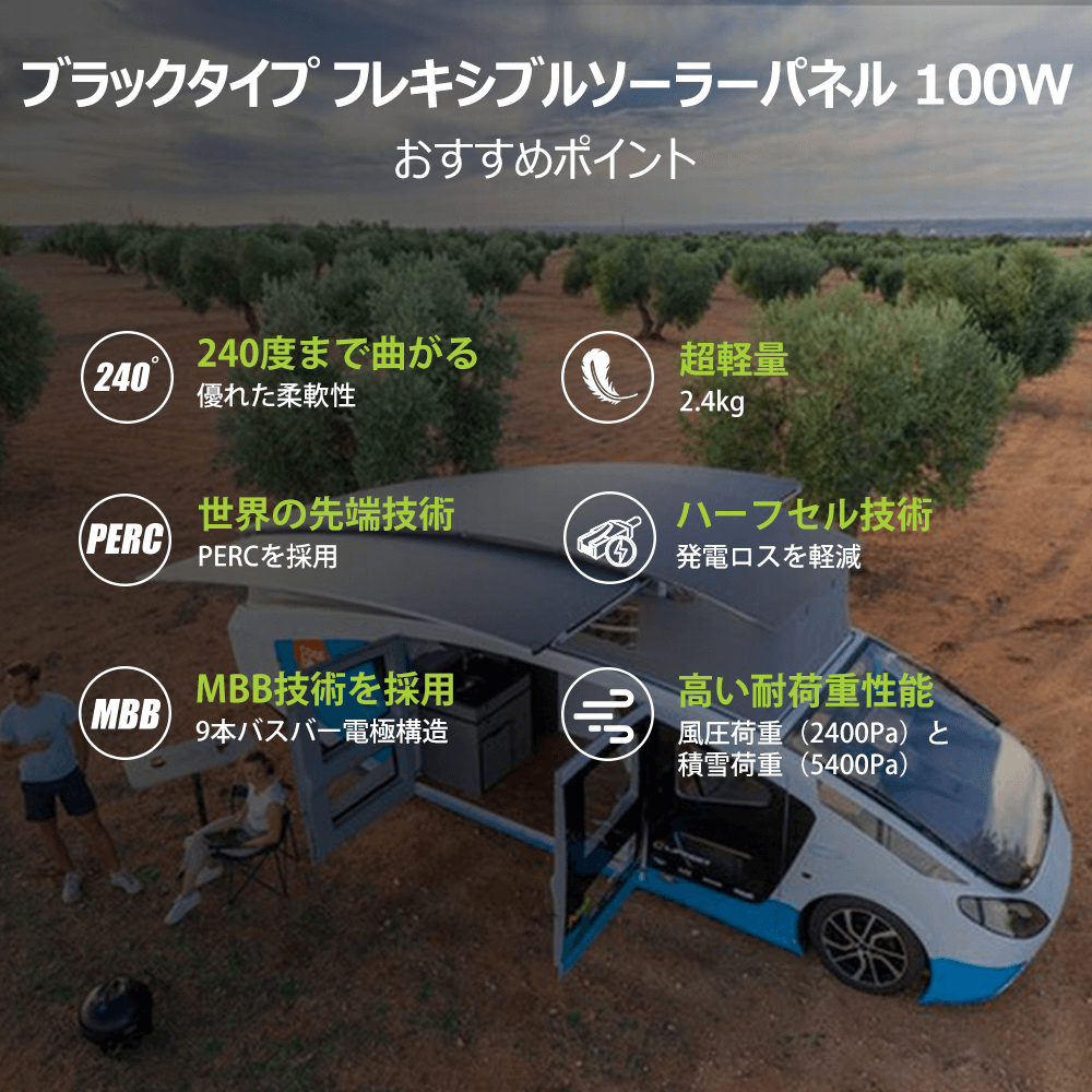 ブラックタイプ フレキシブルソーラーパネル 100W